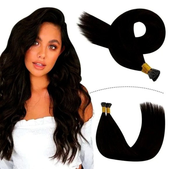 I Tip Human Hair Extensions 22 " Black Human Hair Extensions Human Hair New - Picture 1 of 4